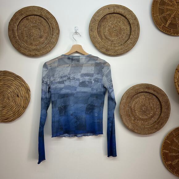 Harley-Davidson Blue Sheer Mesh Crop Long Sleeve Shirt XS Biker Bikercore Y2K - Picture 3 of 6